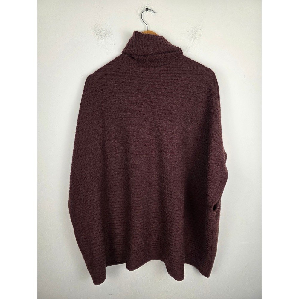 Garnet Hill 100% Cashmere Ribbed Cowl Neck Cape Sweater Burgundy Womens Small - Picture 2 of 8